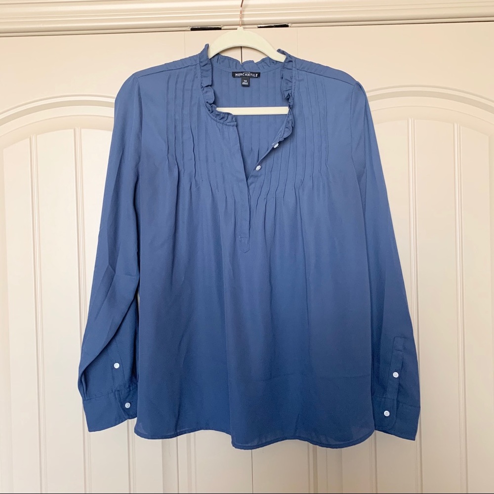 J.Crew Mercantile Cornflower Blue Pleated Blouse